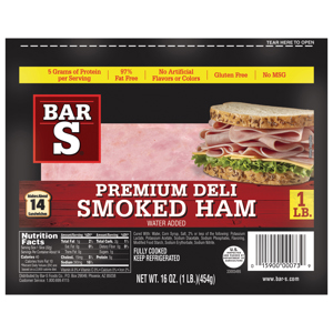 Bar S Ham, Premium Deli, Smoked, 16 oz (1 lb) 454 g