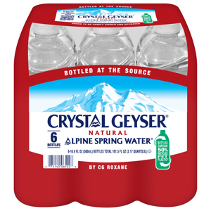 Crystal Geyser Natural Alpine Spring Water, 6 - 16.9 fl oz (500 ml) bottles [101.5 fl oz (3.17 qt) 3 l]