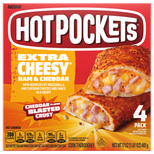 Hot Pockets Cheddar Flavor Blasted Crust Extra Cheesy Ham & Cheddar Sandwiches, 4 pack [17 oz (1 lb 1 oz) 481 g]