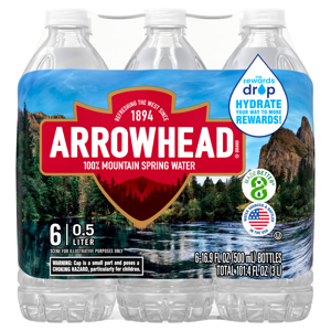 Arrowhead 100% Mountain Spring Water, 6 - 16.9 fl oz (500 ml) bottles [101.4 fl oz (3 l)]