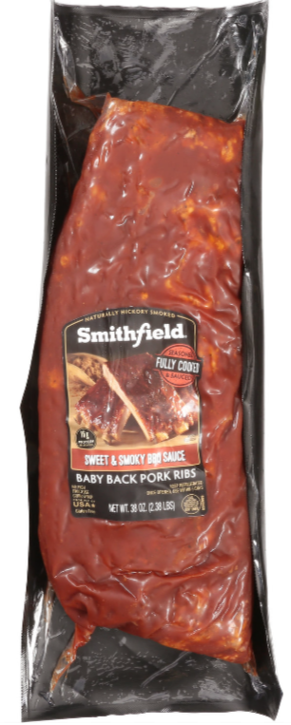 Smithfield Pork Ribs Baby Back Sweet Smoky BBQ Sauce 38 oz 2.38 lbs